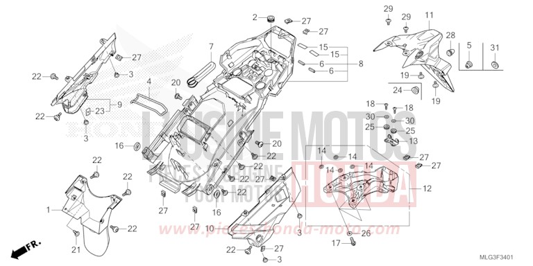 GARDE-BOUE ARRIERE (CRF1100A2/A4/AL2/AL4/D2/D4/DL2/DL4) de Africa Twin DCT PEARL GLARE WHITE (NHB53H) 2022